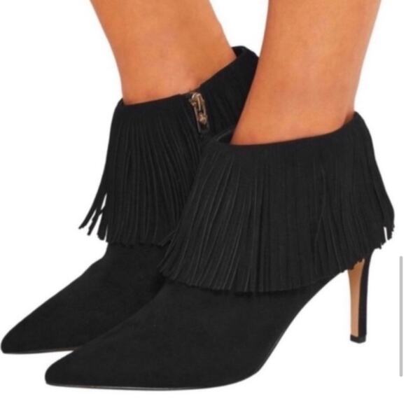 Sam Edelman Kandice Fringe Suede Ankle Bootie in Black - Size 8.5 - Picture 1 of 8